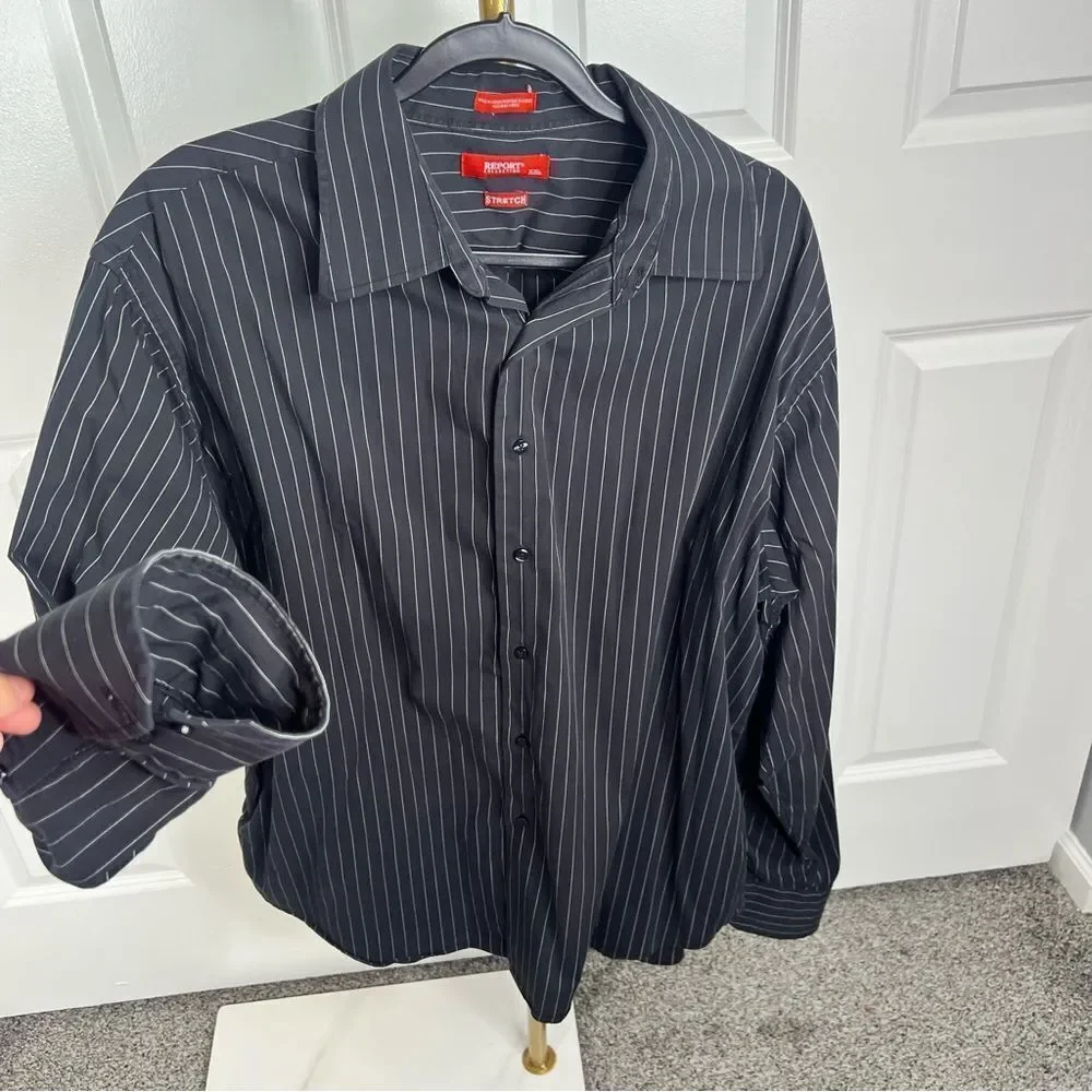 Sz XXL Report Collection Black Striped Dress Shirt